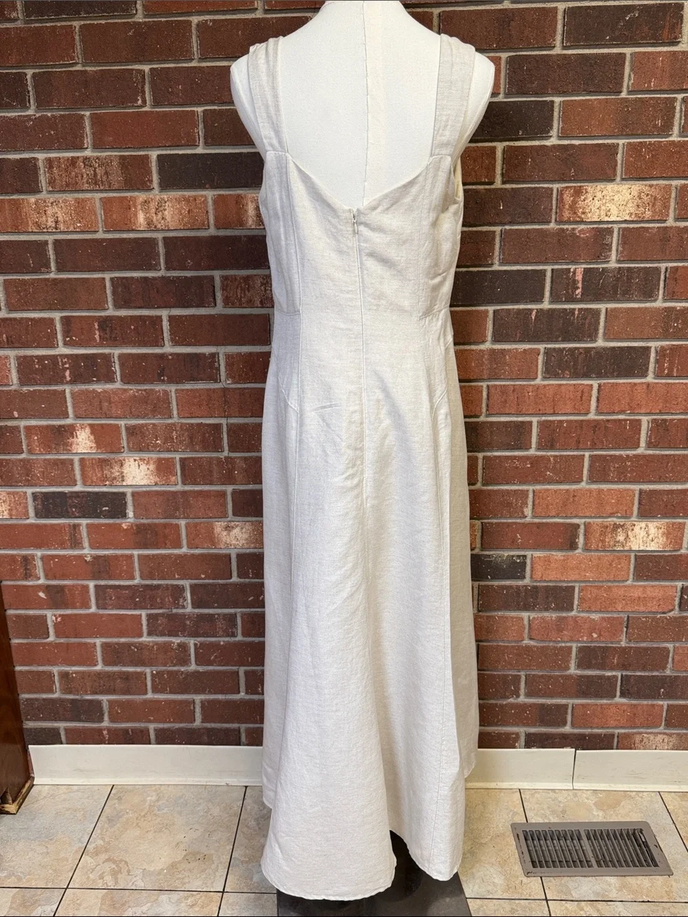 Loft Beige Linen Blend Sleeveless A-Line Dress Size 14 - Picture 4 of 11